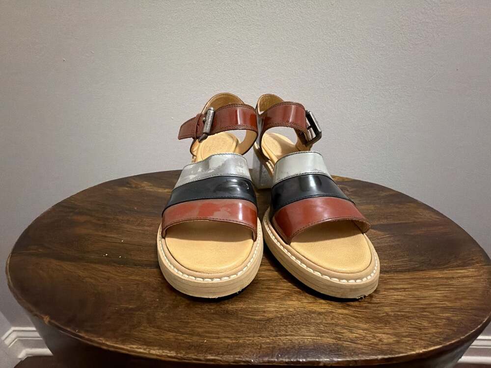 MM6 Maison Margiela Tri-Color Patent Leather Block‎ Heel Sandals Size 38
